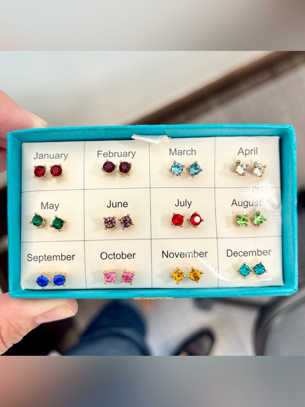 AVON Calendar Birthstone Crystal Stud Earring costume Set 12 NWOT original box